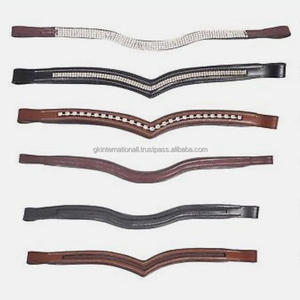 Genuine Leather Empty Channel Horse Brow Band in All Shapes & Customized Sizes with clear Crystals Rhinestones <b>Bridle</b> Brow Band - Product Image 4