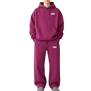 Custom Baggy Tracksuit Men's <b>Oversized</b> Streetwear Sweat Set Solid Eco-Friendly Hoodie <b>Jogger</b> Pants Logo Printing Private Label - Product Image 2