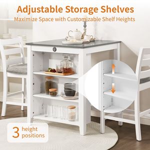 36-Inch Modern Dining <b>Table</b> Set for 2 with Charging Station 3-Tier Adjustable Storage <b>Space</b>-<b>Saving</b> Kitchen Set with Upholster - Product Image 3