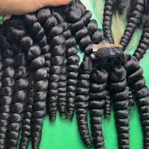 Cloudyhair High Quality 30-Inch Double Drawn Virgin Hair Weft Black Bouncy <b>Curly</b> Vietnamese Silk Human Hair <b>Bundle</b> Stretched - Product Image 4