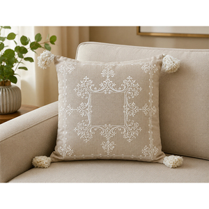 Premium 100% Cotton Embroidered <b>Cushion</b> <b>Cover</b> with Decorative Tassels | Luxury Accent Pillow <b>Cover</b> - Product Image 2
