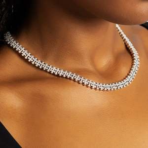 Luxury 925 Silver Rhodium Plated <b>Statement</b> <b>Necklace</b> Brilliant Cut Prong Setting Tennis Chain Hiphop Fine - Product Image 4