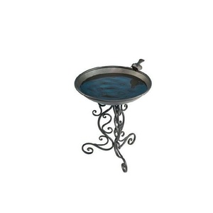 Bain d'oiseaux décoratif moderne en fer noir thermolaqué, personnalisable, sur piédestal métallique, pour jardin extérieur – Meilleures ventes - Product Image 1