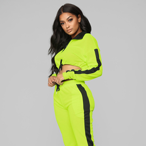 Women's Contrast Windbreaker Waterproof Tracksuit Set Zipper Top Jacket Loose Pants White Line Piping Windbreaker Women Set - Product Image 2