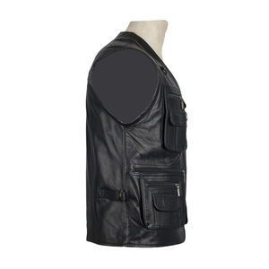 Factory Made Competitive <b>Men</b> Genuine <b>Leather</b> Moto <b>Vest</b> Collarless Adjustable Waist Solid Color Outerwear Autumn Style - Product Image 2