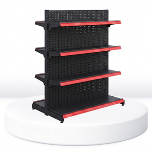 OneTech Black Anti-Rust Versatile Double-Sided Gondola Perforated 4-<b>Shelf</b> 50-80kg Capacity Retail Display <b>Racks</b> Vietnam - Product Image 1