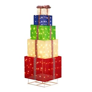 6FT Pre-Lit <b>Pull</b>-Up Gift Box Tower with 200 LED Warm White <b>Lights</b> Christmas Outdoor Christmas <b>Lights</b> with Ropes and Stakes - Product Image 3