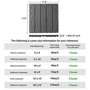 27 Pack Plastic <b>Interlocking</b> Deck <b>Tiles</b> 11.8"x11.8" Waterproof Flooring for Indoor Outdoor Patio 27 Pack 11.8"x11.8" Decking - Product Image 4