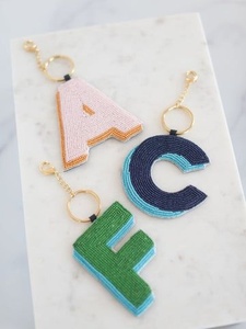 Elegant Layered Alphabet Design Beaded Custom <b>Initial</b> Fabric Classic Keychain Letter Colorful Embroidered Fashion Accessory Gift - Product Image 1
