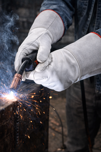 Gants de soudage en cuir blanc avec doublure isolante, manchette longue, protection thermique pour travaux industriels, commandes en gros - Product Image 4