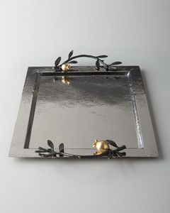 Plateau de service ovale en or martelé avec poignées en laiton, pieds surélevés, finition texturée, plateau de luxe pour la cuisine, centre de table, cadeau - Product Image 6