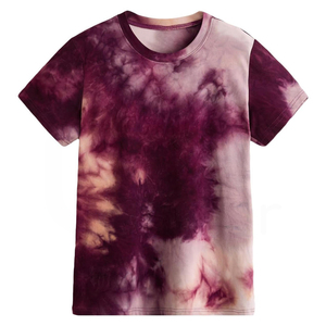 Camiseta de Punto Tie-Dye para Hombre, Casual, de Manga Corta, Cuello Redondo, con Diseño en Morado y Rosa, Corte Regular - Product Image 1