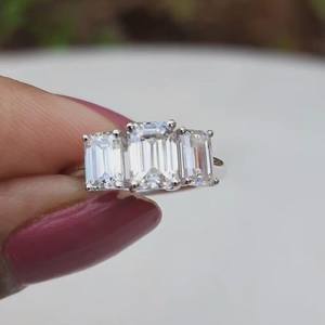 Three Stone Moissanite <b>Emerald</b> Cut Diamond <b>Ring</b> For Women's Original 925 <b>Silver</b> Fine for Anniversary Birthdays Gift For Partner - Product Image 5