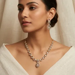 Collar de cadena con eslabones de circonita étnica con corte de pera y gota de agua, estilo Mehendi, para mujer, joyería de boda - Product Image 3
