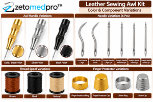Kit de Costura de Cuero con Ahoyador, Mango de Latón, 6 Agujas Intercambiables, Hilo Encerado, Protectores de Dedos, Juego de Herramientas para Coser Cuero ZETOMEDP - Product Image 2