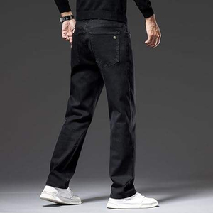 Nouveau Jean en Coton Noir Coupe Droite Taille Moyenne pour Homme Grande Taille 2026 – Pantalon Décontracté Ample à Braguette Boutonnée - Product Image 3