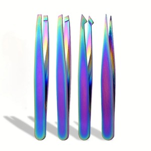 Ensemble de 4 pinces à épiler pour sourcils personnalisées, colorées, de précision, en acier inoxydable, pointe droite moderne, légères et durables - Product Image 3