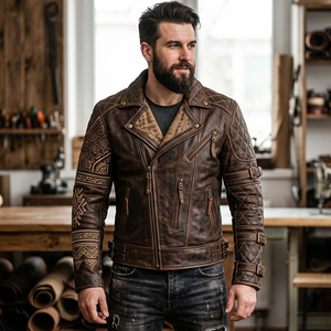 Veste en cuir véritable marron foncé décontractée de haute qualité pour hommes, avec logo personnalisé, design vierge, grandes tailles, vestes en cuir pour hommes - Product Image 1