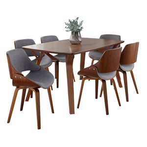 Folia Fabrizzi della metà del secolo moderno Set da pranzo in legno di noce e tessuto grigio di - Product Image 2