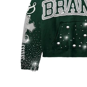 Sudadera con Capucha Personalizada BRAND 2026 para Hombre, Verde con Estampado de Diamantes de Imitación, Estilo Urbano, Tejido de Punto, Poliéster, Estilo Otoñal - Product Image 3