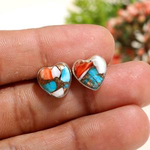 Handmade <b>Wedding</b> Promise Stud <b>Earrings</b> for Women for Parties Oyster Turquoise Heart Cut 925 Sterling <b>Silver</b> Boho Statement - Product Image 3