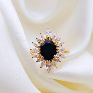 Black <b>Onyx</b> Engagement Ring Oval Cut 925 Sterling Silver 14K Gold Plated Cluster CZ Diamond Bridal Ring - Product Image 4