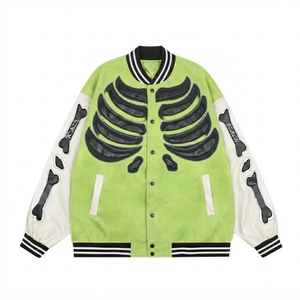 Green Skeleton Varsity <b>Jacket</b> Bone Embroidered Streetwear Unisex Hip Hop Bomber <b>Jacket</b> Retro Casual Outerwear <b>Baseball</b> Coat - Product Image 1