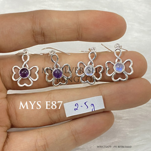 Prêt à expédier : Boucles d'oreilles pendantes en argent sterling 925 avec cabochon améthyste, en stock, faible MOQ - Product Image 2