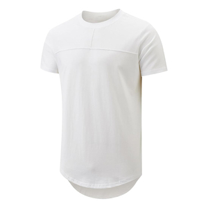Men's White Short Sleeve O-Neck Knitted T-<b>Shirt</b> Regular Fit Solid Color Casual Long Length Blank Design - Product Image 1