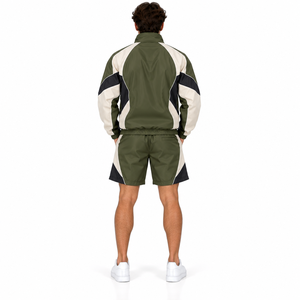 Custom Men Short Set Windbreaker Hooded <b>Jacket</b> Athletic Shorts Set Reflective Piping Custom Men's Streetwear Short Tracksuit - Product Image 2