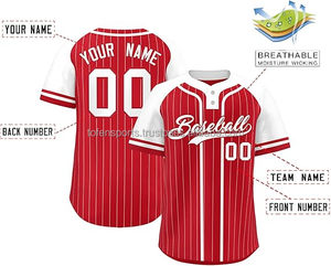 Custom <b>Red</b> <b>White</b> <b>Striped</b> Baseball Jersey Short Sleeve Unisex Breathable Sublimated Print Adult Uniform <b>Shirt</b> - Product Image 2