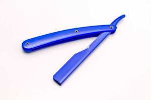 Rasoir à lame unique avec manche en plastique bleu, lame en acier inoxydable, pour usage en salon de coiffure, rasage du visage et du corps, pour homme - Product Image 6
