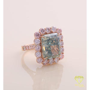 <b>Green</b> Radiant Cut Lab Grown Diamond Halo Engagement <b>Ring</b> in Rose Gold Vintage Bridal Wedding <b>Ring</b> for Women - Product Image 2