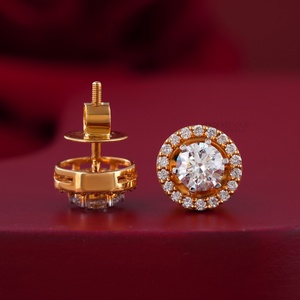 14K Yellow Gold Round Halo Lab Grown Diamond Stud <b>Earrings</b>-1.58 CT VVS1 Clarity Screw Shape - Product Image 4