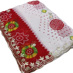 Sari Bordado para Mujer con Georgette, Bordes de Trabajo Calado, Estilo Bollywood Indio, en Existencia - Product Image 1