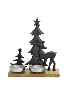 Artesign Porte-bougie double en aluminium nickel noir mat, motif sapin de Noël et renne, durable, moderne, décor de table festif pour les fêtes - Product Image 4