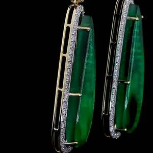 Pendientes de Diamantes de Oro Sólido de 14K de Lujo para Mujer con Piedra Preciosa Verde, Joyería de Fiesta, Certificado GIA, Corte Brillante Redondo - Product Image 2