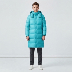 <b>Men's</b> <b>Long</b> Quilted Winter Velour Hip Hop Jacket Padded Warm <b>Coat</b> with V-neck Collar Side Pockets and Zipper Closure - Product Image 5
