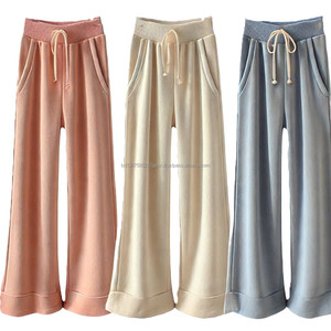 Của phụ nữ 100% cotton bùng chạy bộ quần thoáng khí mềm mại baggy rộng thẳng chân mồ hôi gân eo phẳng phía trước túi bên - Product Image 5