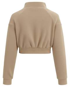 Chaqueta de Forro Polar Corta Beige Personalizada para Mujer, Sudadera Deportiva Informal con Cierre, Manga Larga, Ligera, Logotipo Personalizado, Proveedor OEM - Product Image 2