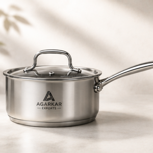 หม้อสแตนเลสเกรดอาหาร ด้ามจับยาว หม้อซอสทรงลึก โครงสร้างสามชั้น ผิวเงา - Product Image 1