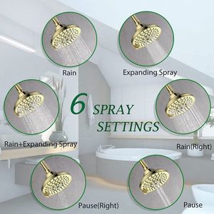 Soffione doccia fisso dorato da 5 pollici ad alta pressione con 6 impostazioni spray, ugelli anti-intasamento e profilo ribassato, accessorio fisso regolabile - Product Image 4