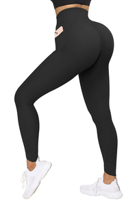 Leggings noirs taille haute pleine longueur avec poches, extensibles, respirants, sportifs, pour femmes, pantalons de sport pour femmes - Product Image 4