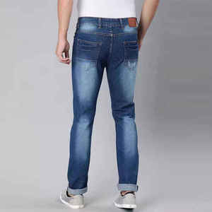Jeans droits de haute qualité, jeans en denim élégants pour hommes, style streetwear, coupe ajustée, denim extensible, effet délavé - Product Image 1