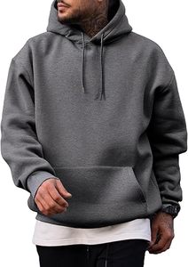 Sudadera con Capucha para Hombre, Color Sólido, Corte Regular, Tejido de Felpa, Estilo Casual Otoñal, Gris - Product Image 4