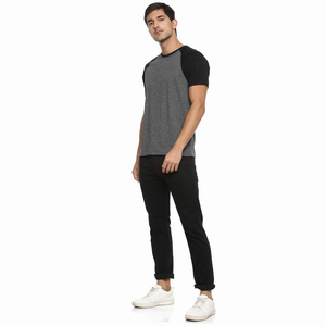 Men's <b>Raglan</b> <b>Sleeve</b> <b>T</b>-<b>Shirt</b> O-Neck Regular Fit Solid Color 100% Cotton Jersey Casual Wear <b>T</b>-<b>Shirt</b> Black Gray Blend <b>T</b>-<b>Shirt</b> - Product Image 4