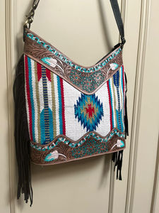 กระเป๋าผ้าสไตล์โบฮีเมียนสำหรับผู้หญิงกระเป๋าผ้าแจ็คการ์ดสีเทอร์คอยส์ - Product Image 4