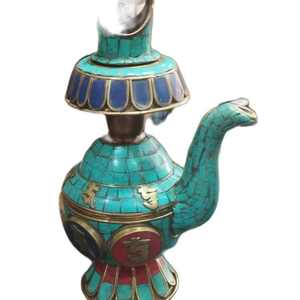 Jarrón Decorativo para Ofrendas de Agua Bhumpa, Imitación de Cobre Esmaltado, Vajilla Budista - Product Image 1