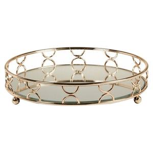 ถาดกระจกสีทองทรงกลมที่มีรูปแบบวงแหวนแบบเปิดที่ทันสมัยเหมาะสำหรับการตกแต่งโต๊ะในเดือนรอมฎอนของขวัญและการให้บริการตามเทศกาล - Product Image 1