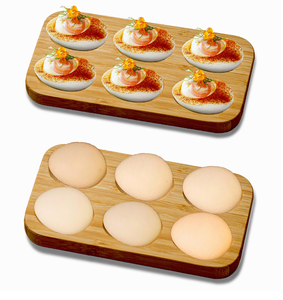 Plateau à œufs en bois avec poignée, design rond, pour le rangement et le service en cuisine, outils pratiques pour les œufs - Product Image 4